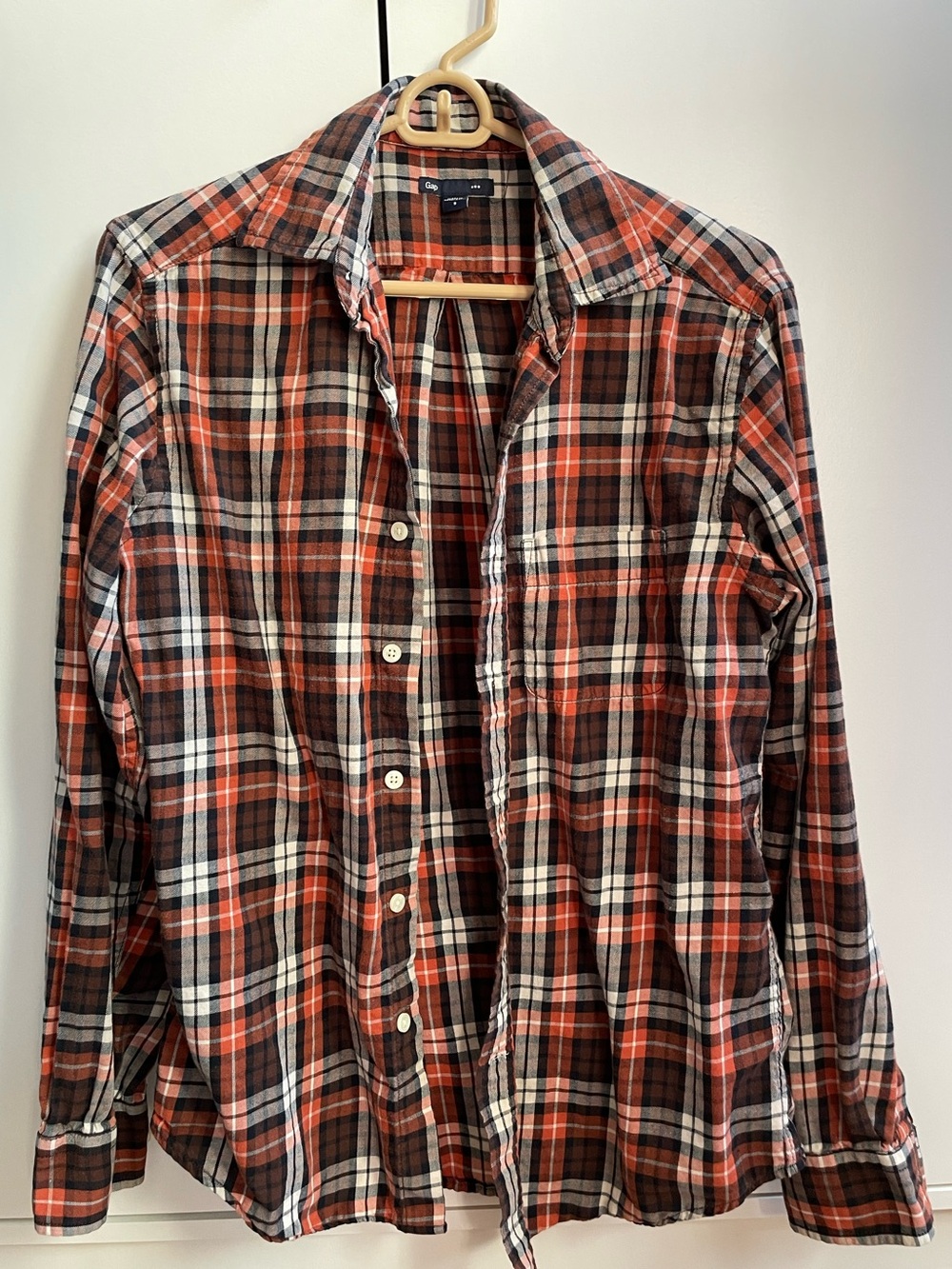 GAP Men's Orange Plaid Button-Down Shirt